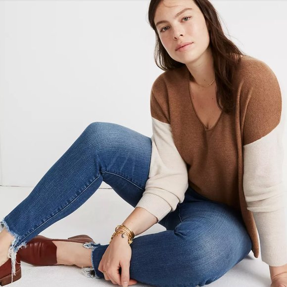 Madewell Kimball Colorblock Sweater - Tan - SZ L - Picture 1 of 5